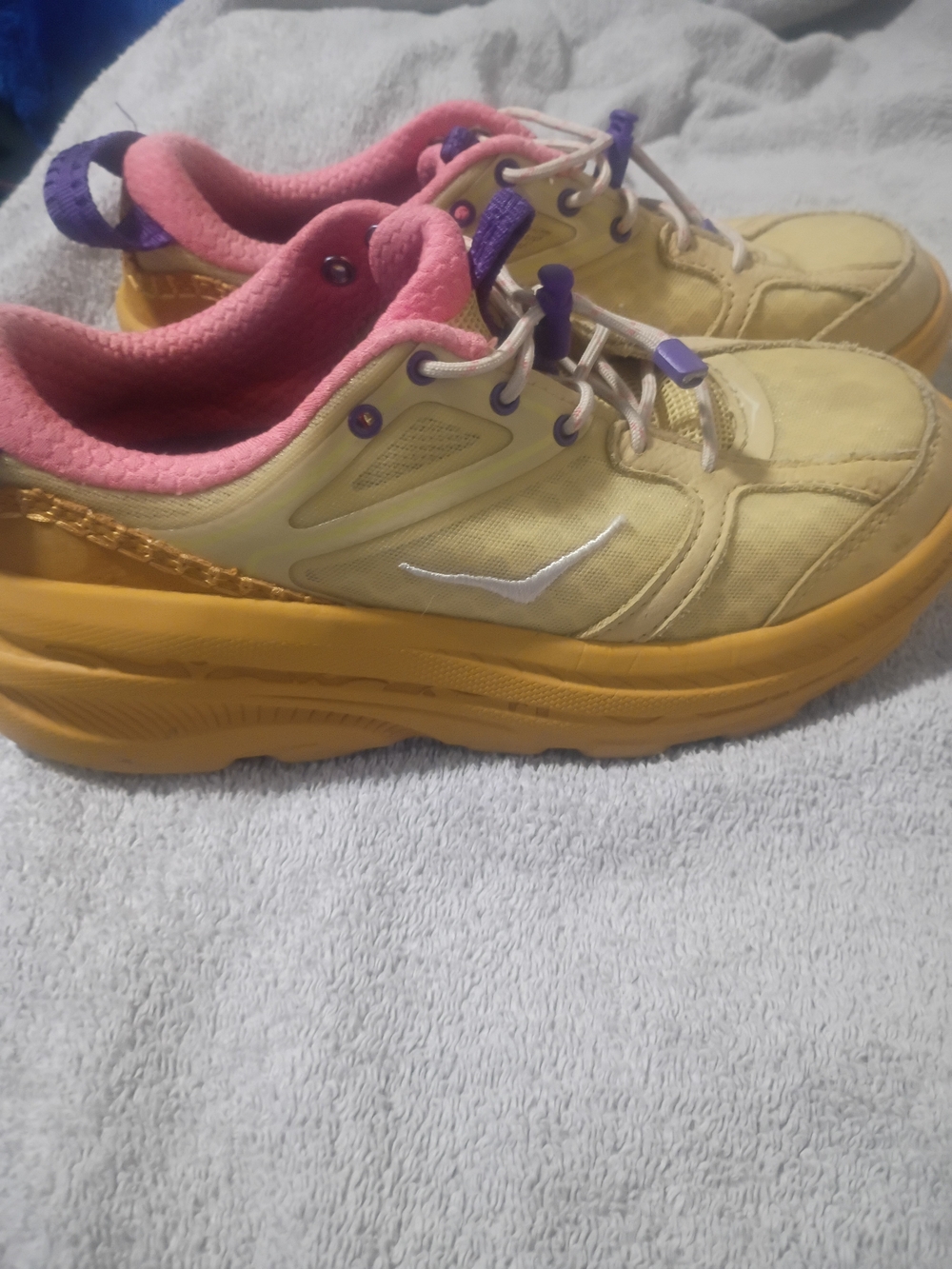 Hoka One One Women's Yellow and Pink Platform Running Shoes with Purple Size#6.5